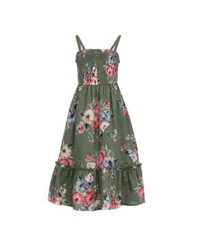 floral print fit & flare tiered dress