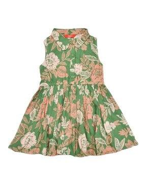floral print fit & flared dress with collar neck