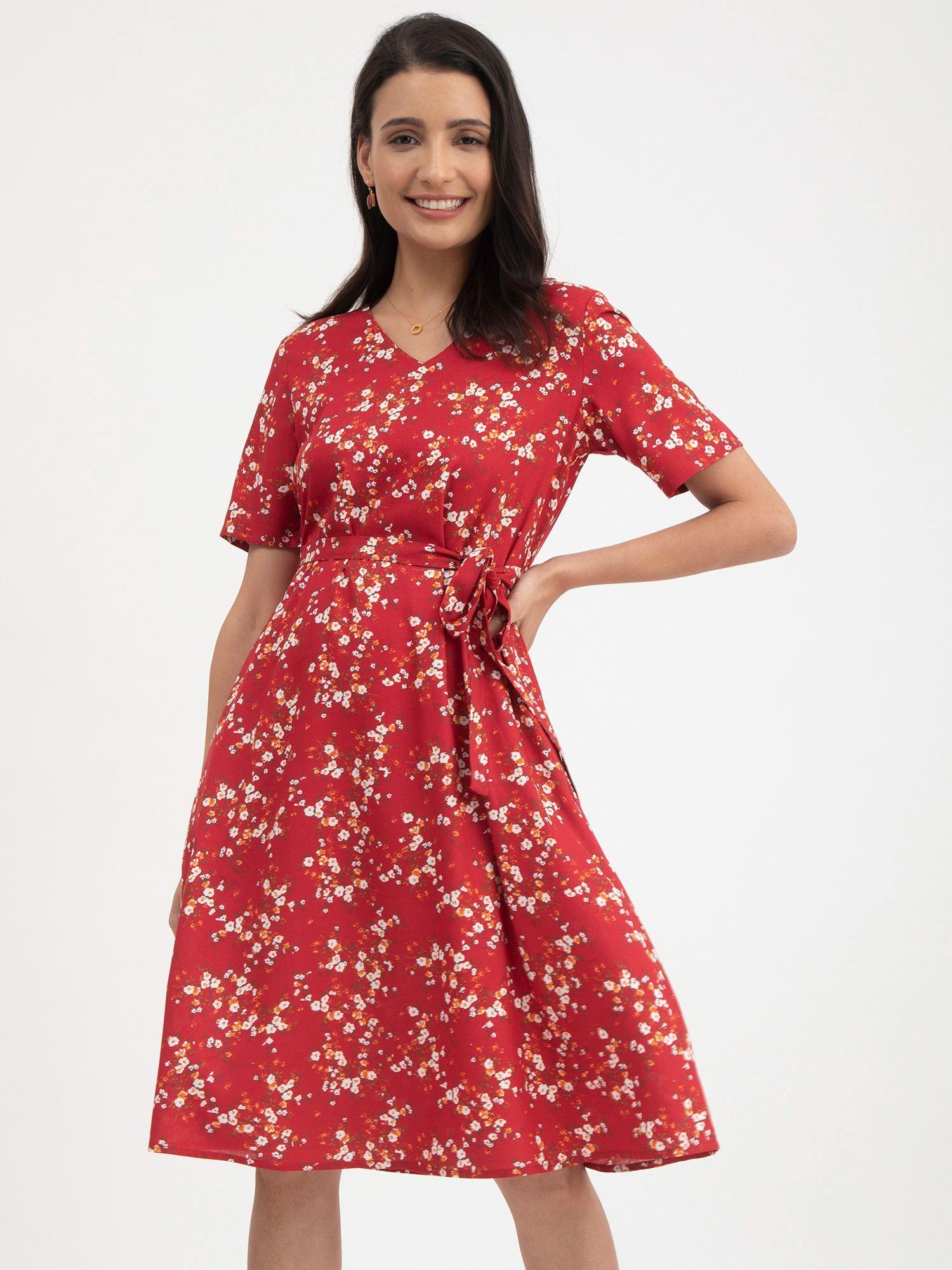 floral print flared dress - red (set of 2)