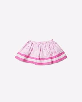 floral print flared skirt with striped border