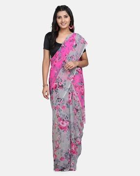 floral print georgette saree with border