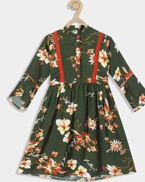 floral print high-neck fit & flare dress