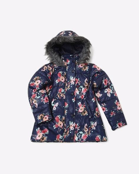 floral print hooded parka jacket