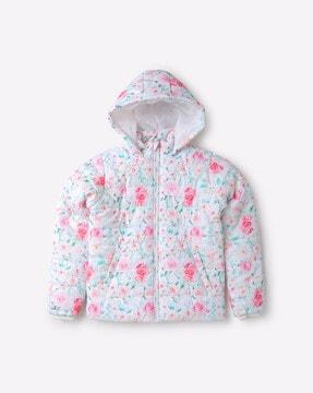 floral print hooded puffer jacket