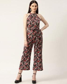 floral print jumpsuit with tie-up