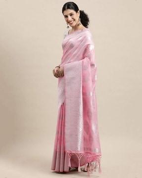 floral print linen saree with blouse piece