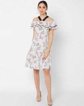 floral print off-shoulder a-line dress