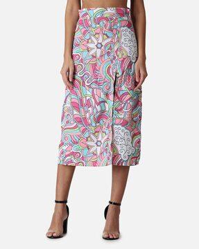 floral print pencil skirt with front-slit