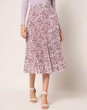 floral print pleated a-line skirt with elasticated waistband