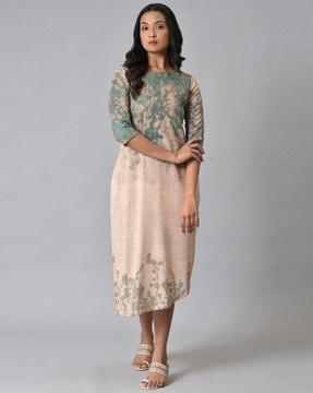 floral print round-neck sheath dress