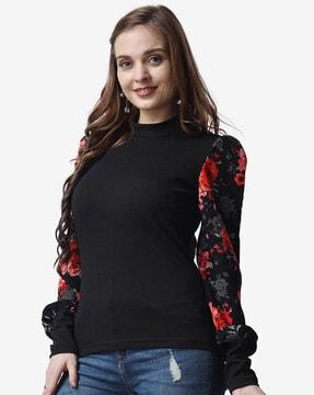 floral print round-neck top with full sleeves