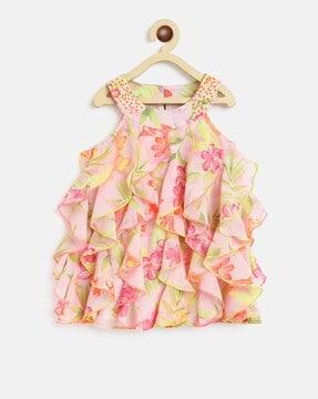 floral print ruffled a-line dress