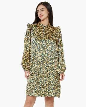 floral print ruffled shirt dress