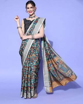 floral print saree with thickborder