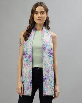 floral print scarf with frayed hem