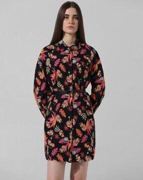 floral print shirt dress with belt