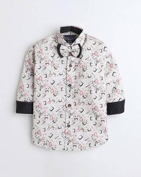 floral print shirt with bow applique
