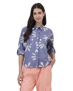 floral print shirt with patch pockets