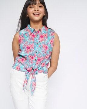 floral print shirt with tie-up waist