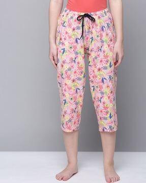 floral print slim fit capris with insert pockets
