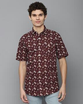 floral print slim fit shirt with patch pocket