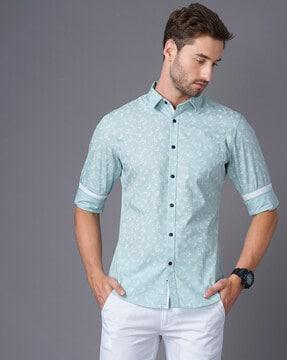 floral print slim shirt with patch pocket