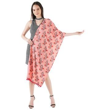 floral print stole with contrast border
