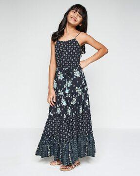 floral print strappy-shoulder fit & flare dress
