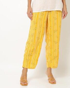 floral print striped mid-rise ankle-length pants