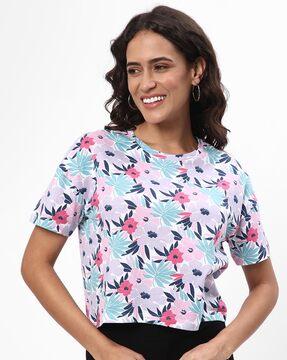 floral print t-shirt with round neck