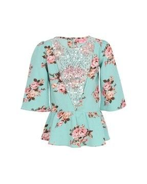 floral print top with embellished detail