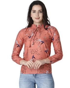 floral print top with neck-tie up
