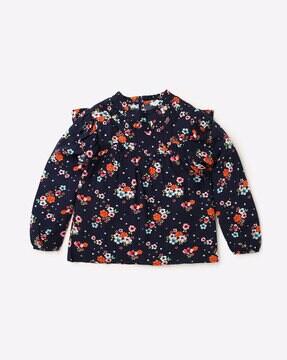 floral print top with ruffle accent