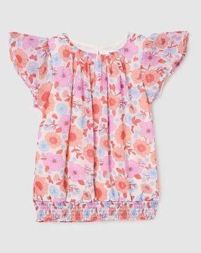 floral print top with short sleeves