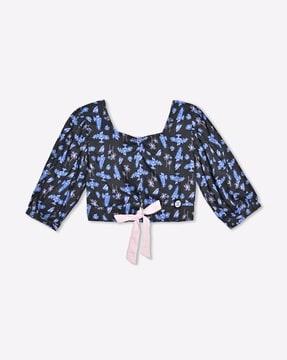 floral print top with smocked panel
