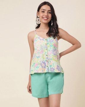 floral print top with strappy sleeves