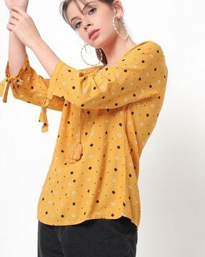 floral print top with tie-up keyhole neckline