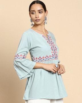 floral print tunic with bell sleeves