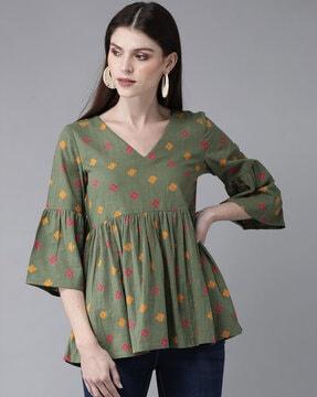 floral print tunic with bell-sleeves