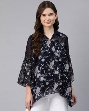 floral print tunic with curved hem