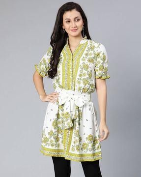 floral print tunic with tie-up