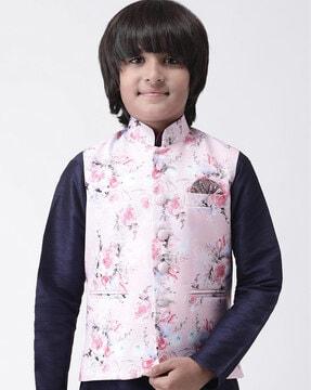 floral print waistcoat with collar neck