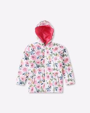 floral print zip-front hoodie