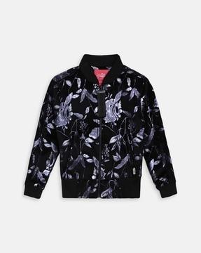 floral print zip-front jacket with insert pockets