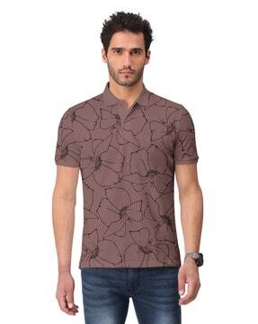 floral printed polo t-shirt with short-sleeves