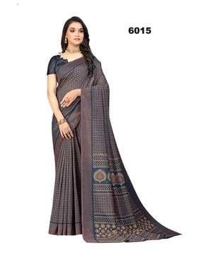 floral printed saree with unstitched blouse piece