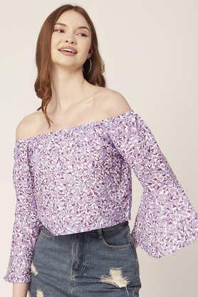 floral-rayon-blend-off-shoulder-women's-top---lavender