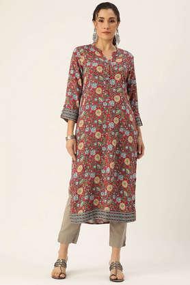 floral rayon collared women's casual wear kurta - red