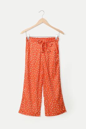 floral rayon flared fit girls pants - coral