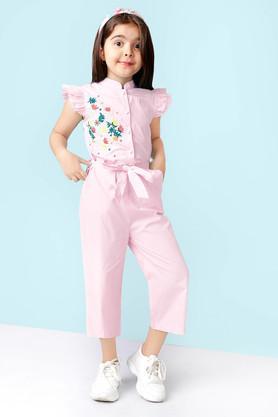 floral rayon regular fit girls jumpsuit - pink